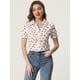 thumbnail image 3 of Camisa de algodón con volantes en la parte superior y cuello vuelto para mujer Rojo L, 3 of 5