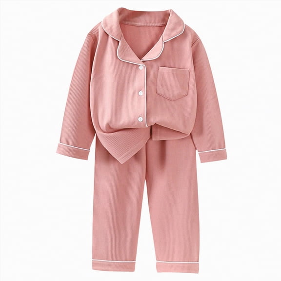 KPOPLK Unisex Baby Toddler Boy and Girl 2-Piece Coat Style Pajama Pant Set(Pink#3,3-4 Years)