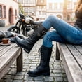 thumbnail image 5 of Milwaukee Leather Women's Black 14-inch Lace-Up High-Rise Leather Biker Rider Boots with Calf Buckle MBL9355 5.5, 5 of 10