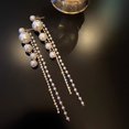 thumbnail image 2 of Pendientes largos con borlas y cristales de perlas elegantes, joyería para fiesta y boda JM, 2 of 5