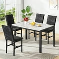 thumbnail image 1 of Stmoze 5 Piece Dining Table Set, Modern Faux Marble Tabletop and 4 Velvet Upholstered Chairs, Rectangle Kitchen Table and Chairs for 4 Persons, Small Dining Set for Bar Dining Room Breakfast, White, 1 of 7