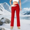 thumbnail image 2 of IWRICH Women's Flare Leg Lined Pants with Pockets Crossover High Waisted Bootcut Yoga Leggings Flare Workout Gym Leggings Red L, 2 of 9