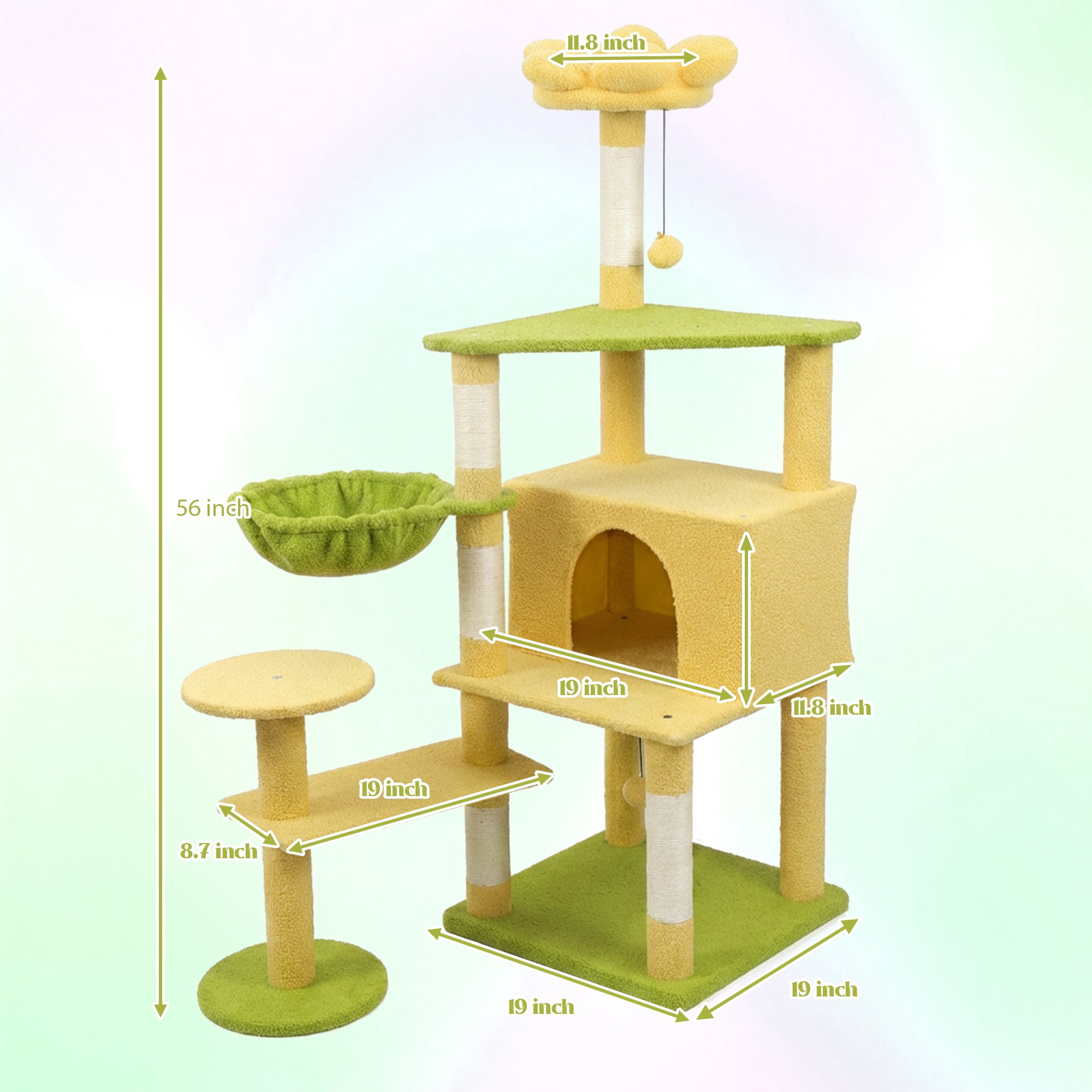 Flower Cat Tree With Large Condo Removable Flower Cushion and Hammock, Yellow