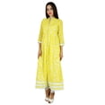 thumbnail image 2 of Bimba Women Long A-Line Kurti Indian Ethnic 3/4 Sleeve Blouse-Yellow, 2 of 8