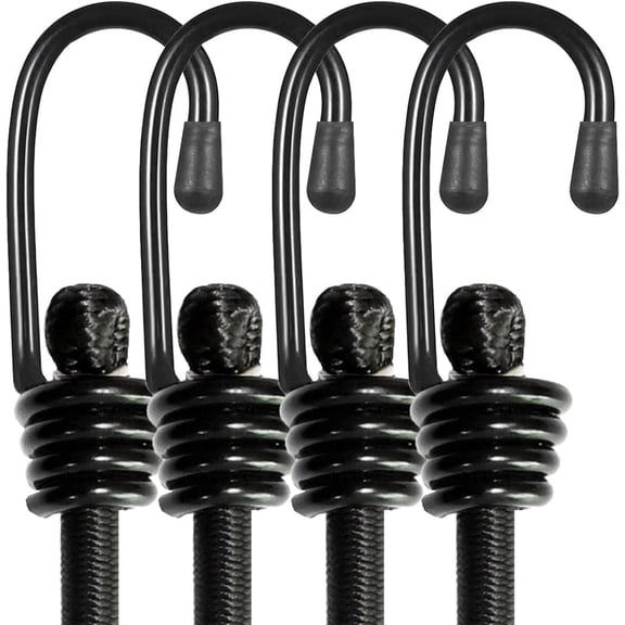YMWVH 4 Pack 24 Inch Heavy Duty Industrial Grade Bungee Cords with Hooks, No Odour Black Elastic Straps for Tarps, Luggage, Tents
