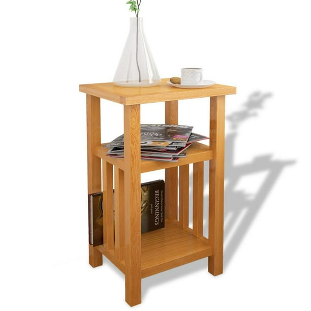 Kepooman Rustic Wooden End Side Table Nightstand with Magazine Shelf for Bedroom, 10.6" x 13.8