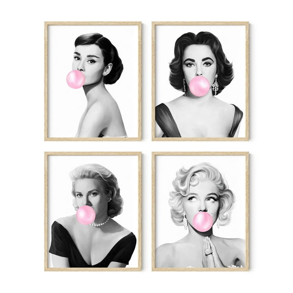 HAUS AND HUES Celebrity Wall Art Pop Art Wall Decor - Set of 4 Fashion Wall Art, Audrey Hepburn Poster Marilyn Monroe Poster Grace Kelly Poster Elizabeth Taylor Pop Wall Art (Framed Beige 16x20)