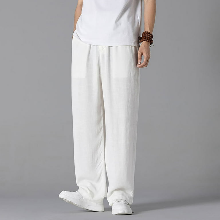 Ketyyh-chn99 Mens Linen Pants Casual Open Slim Fit Straight Solid