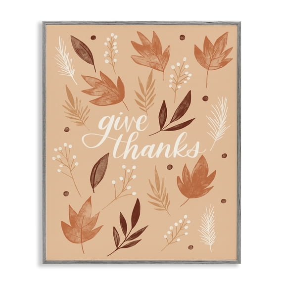 Stupell Industries Rustic Lodge Give Thanks Autumnal Leaves Gray Framed Giclee Art, 24 x 30, by Amanda Houston