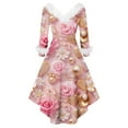 thumbnail image 4 of Valentines Day Dresses for Women Plus Size V Neck Long Sleeve High Low Dresses Plush Collar Vintage Holiday Party Dress Pink 2XL, 4 of 5