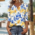 thumbnail image 2 of YUGYXL Womens 3/4 Sleeve Tops Boho Floral Print Summer T Shirts Button Down V Neck Cotton Henley Blouse Work Clothes Yellow XXXL, 2 of 6