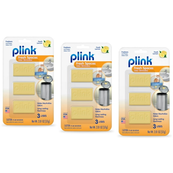 Plink Fresh Spaces Garbage Odor Eliminator, Lemon Scent - 3 Count (3 Pack)