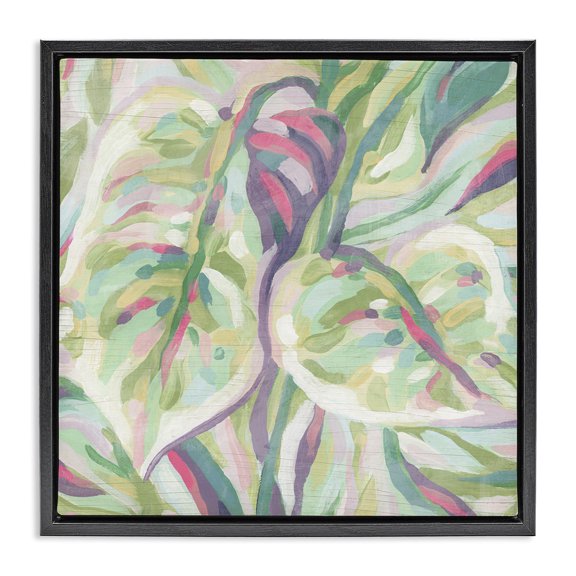 Stupell Industries Tropical Abstract Pastel Leaves Black Floating Frame Canvas Art, 18 x 18, by June Erica Vess