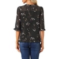 thumbnail image 3 of BLUSA DE CHIFFON FLORAL PARA MUJERES INSPIRE CHIC, MANGA 3/4, CUELLO REDONDO, DOBLADILLO CON VOLANTES, NEGRO-AZUL CLARO, XL, 3 of 7