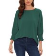 thumbnail image 1 of Blusas de manga corta con cuello redondo INSPIRE CHIC para mujeres, color verde oscuro, talla XL, 1 of 6
