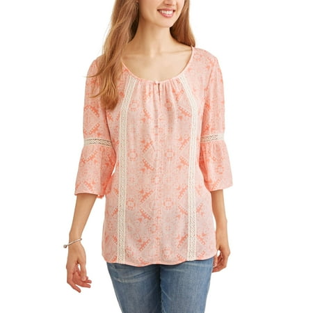 Women's Printed Gauze Peasant Top