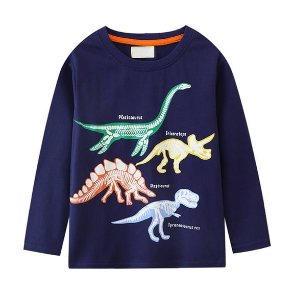 GBSYEWXS Long Sleeve Tops For Boys Fall Shirt Tops Dinosaur Print Night Light Boy' Tees Clothes For Boy And Girl Size 7-8 Years
