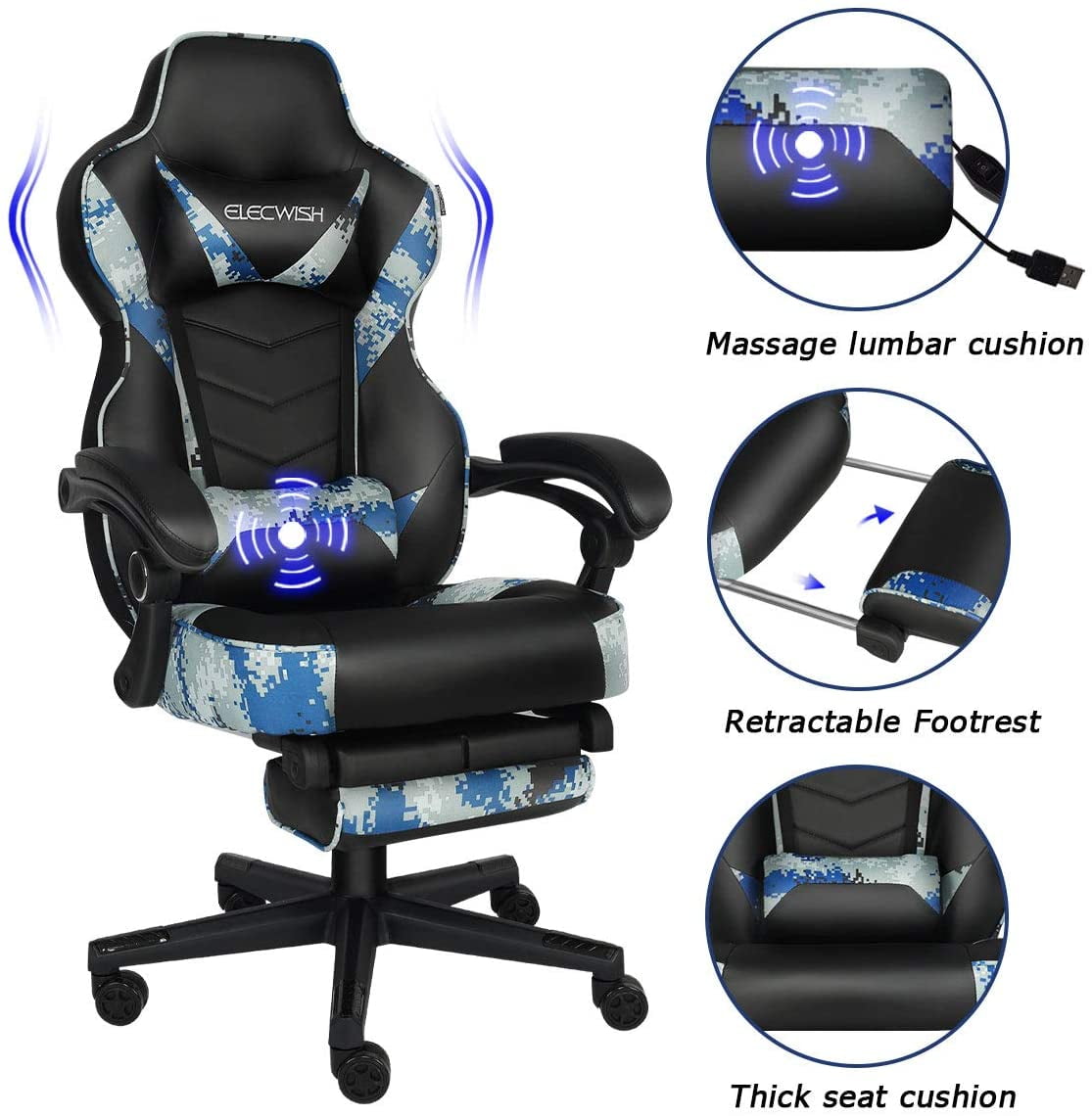 ELECWISH Video Gaming Chair Racing PU Leather Office Chair