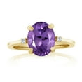 thumbnail image 2 of Gem Stone King 18K Yellow Gold Plated Silver Purple Amethyst and White Moissanite 3 Stone Ring for Women (2.33 Cttw, Oval 10X8MM, Gemstone February Birthstone, Size 5), 2 of 4
