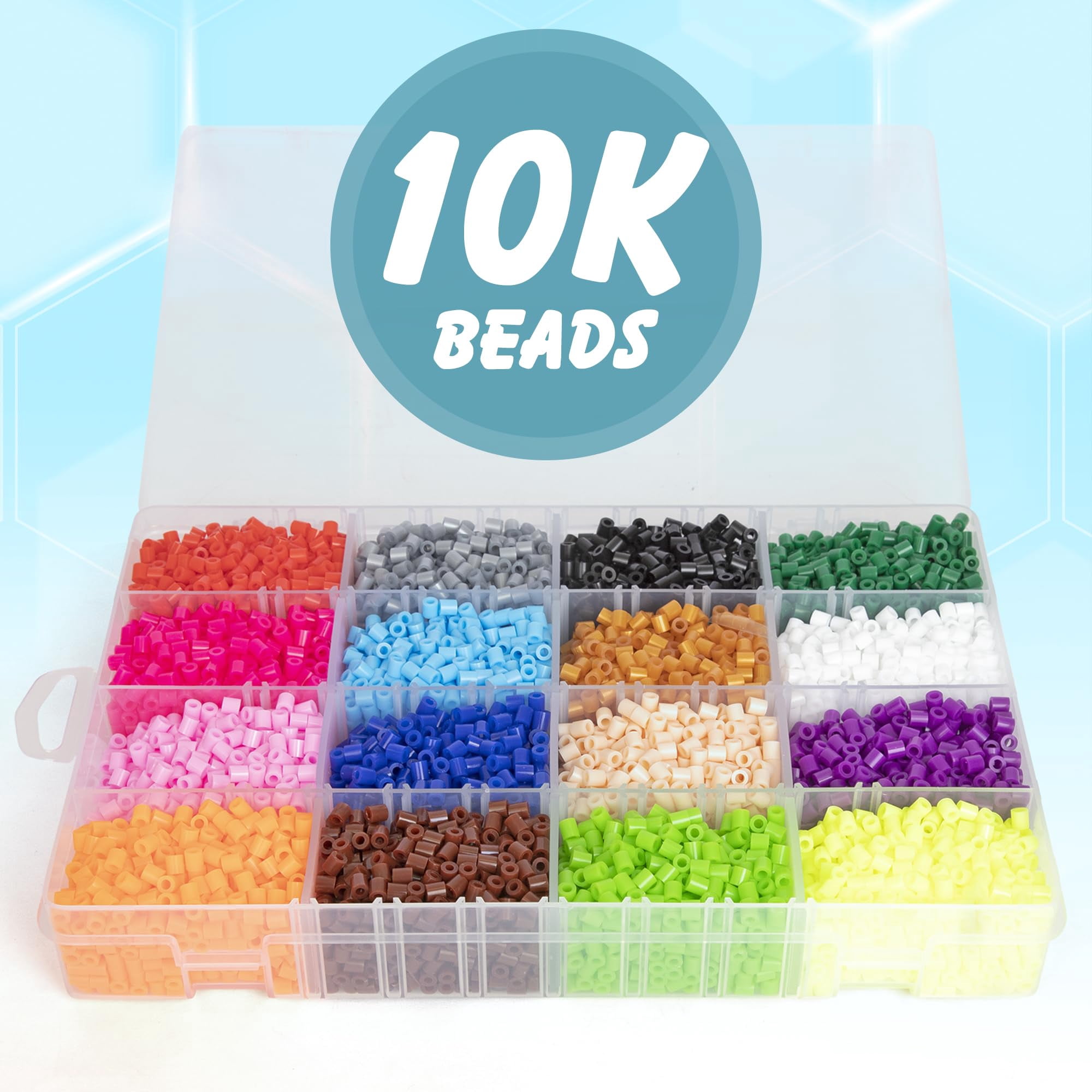 Darice Fuse Beads Kit - 10,000 pcs, 5mm Iron Bead 16 Colors with Storage Case, Non-Toxic Art and Craft Melty Beads for Kids in 16 Colors for DIY Projects & Perler Art, Ages 6+
