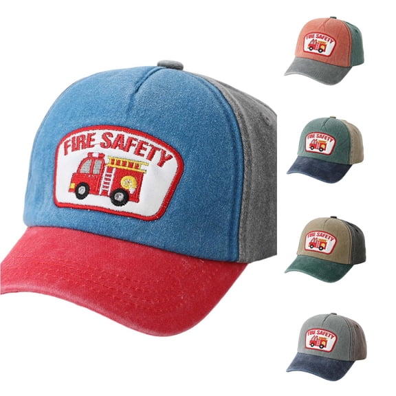 TBWNWG Kids Firetruck Embroidered Baseball Cap Adjustable Washed Trucker Hat Summer Sun Sports Outdoor Accessories for Boys Girls Age 2-8,Sizes 2-8 Years