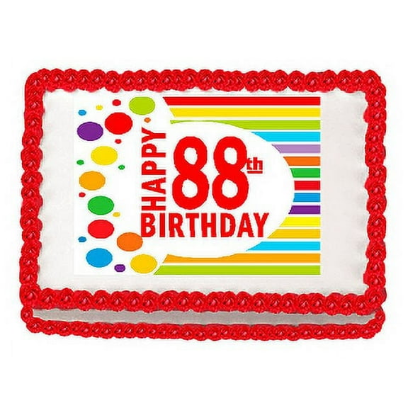 Happy 88th Birthday Edible PEEL N STICK Frosting Photo Image Cake Decoration Topper