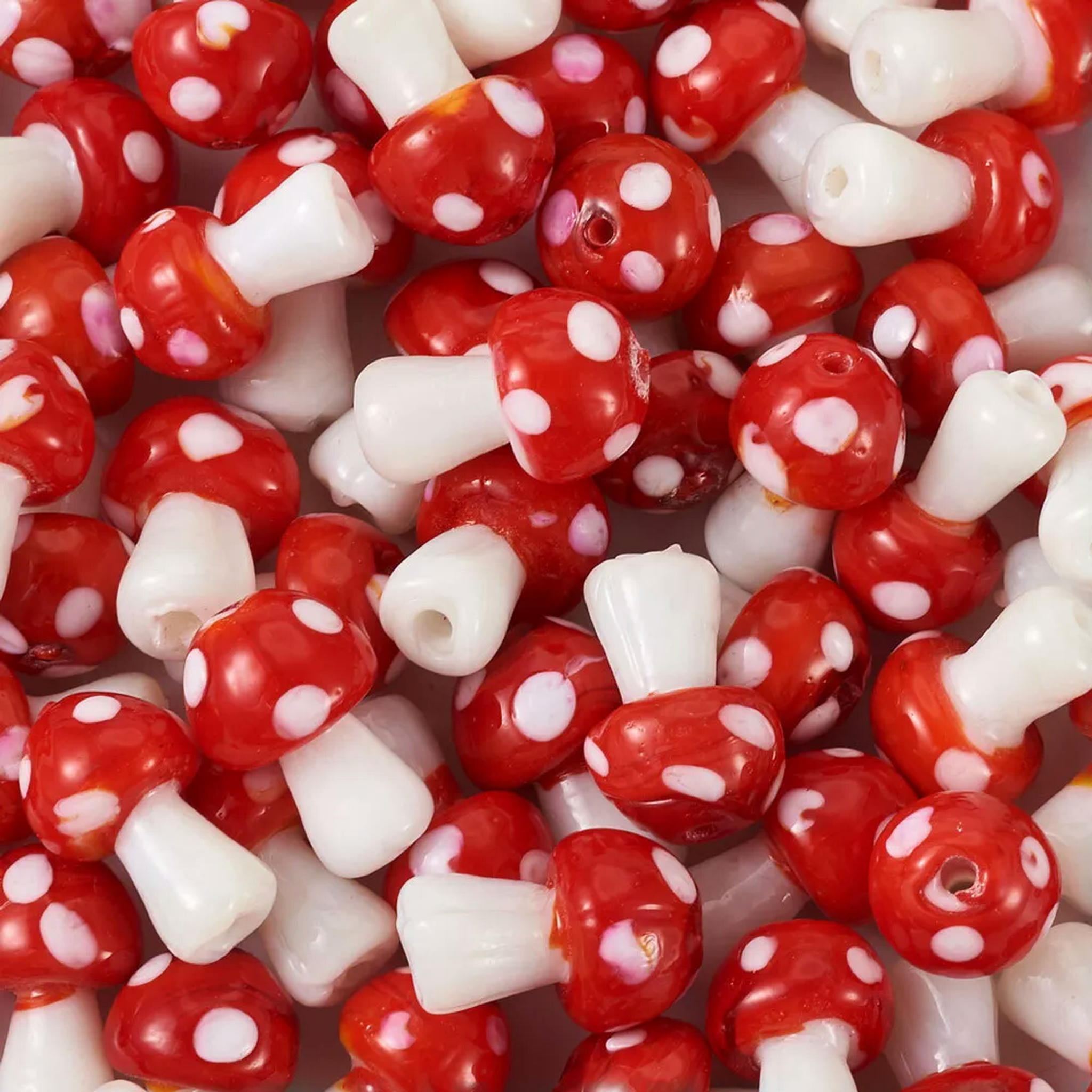 U8MO 100pc Red Mushroom Handmade Lampwork Glass Beads Smooth Cute Loose Spacer 16mm