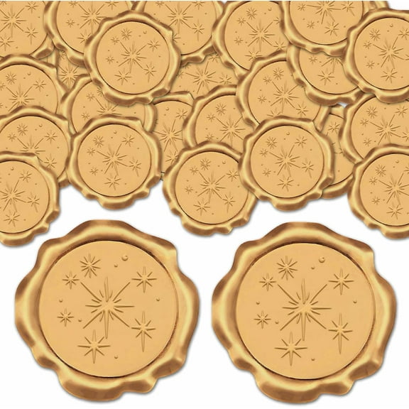 Gold 25Pcs Star Wax Sticker Stars Envelope Wedding Invitation Seals Gold Self Adhesive Sealing Wax Stamp Stickers Label Decal for Party Christmas Envelope Gift Wrapping Scrapbook