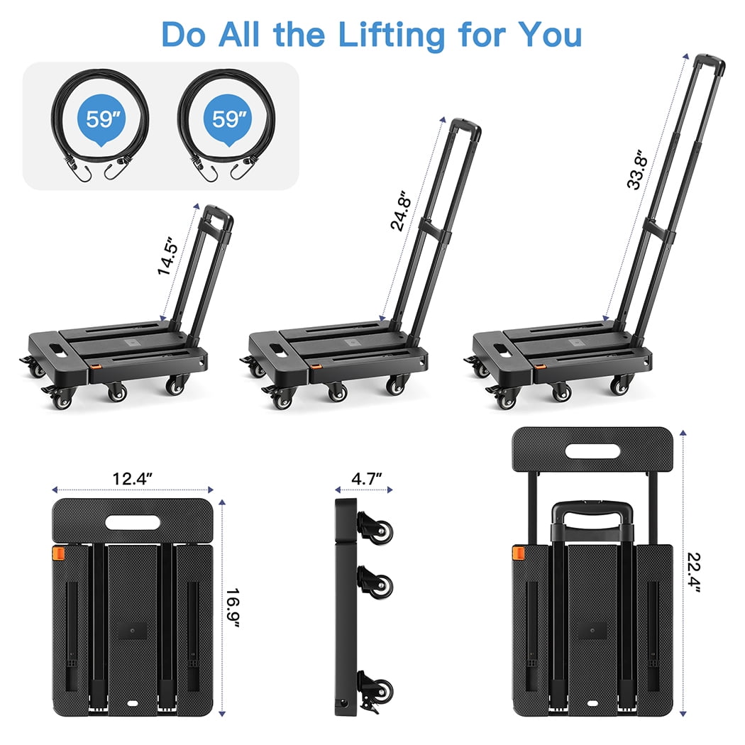 Folding Hand Truck, Heavy Duty Dolly Cart for Moving, 550 LBS Hand Truck With 6 Wheels & 2 Ropes for Luggage, Moving, Shopping, Office Use