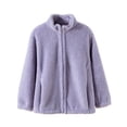 thumbnail image 3 of Women's Casual Zipper Stand Collar Fleece Jacket Outerwear Coat for Women Solid Color Long Sleeve Loose Fit Streetwear Loungewear Travel Fashion Essential Gift for Ladies, 3 of 8