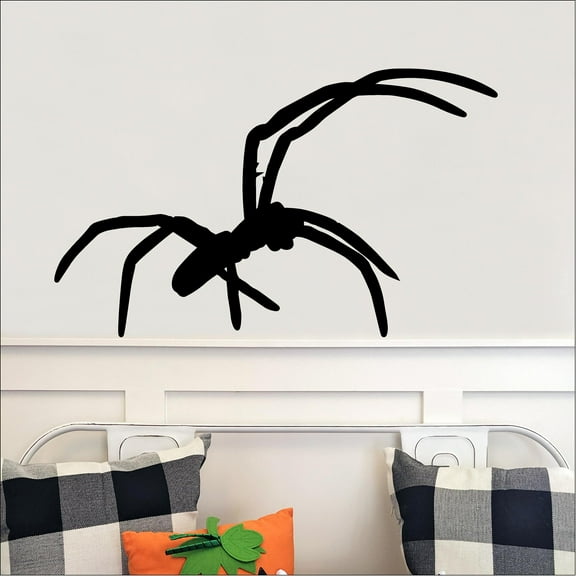 Halloween Creepy Spider (A) Spooky Vinyl Lettering Wall Decal Size: 16.5”H x 27”L - Color: Black