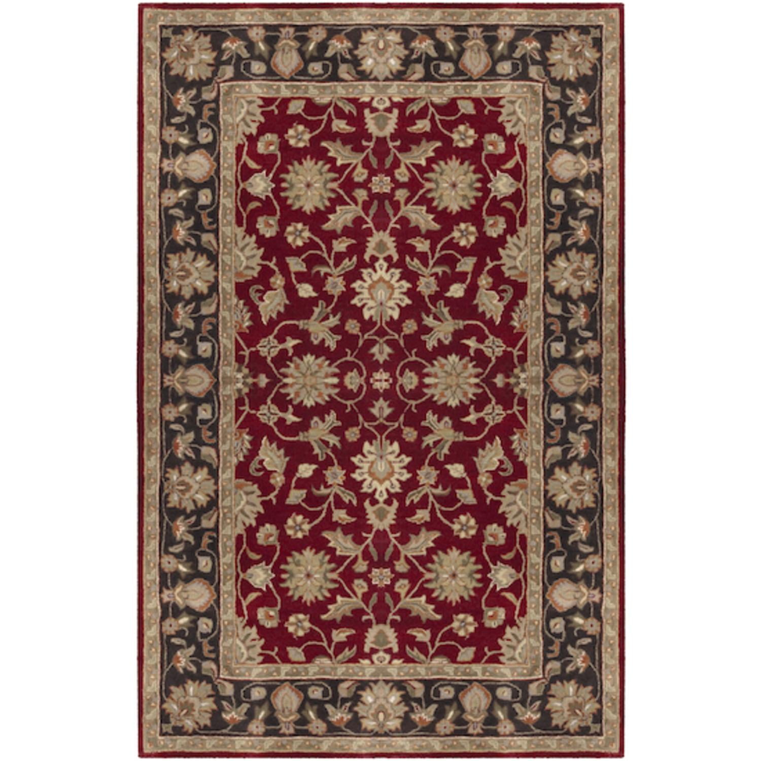 6' x 9' Salamanca Wine Maroon Red and Dark Olive Green Wool Rectangular