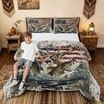 thumbnail image 3 of meiyoeat Retro American Flag Buck Fishing Full Size Comforter Sets for Men Boys, Bass Pike Fish Animal Bedding Comforter Set, Beige, Black Reversible, 3 Pieces, 1 Comforter and 2 Pillowcases, 3 of 6