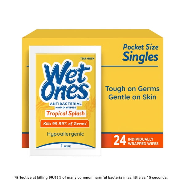 Wet Ones Antibacterial Hand Wipes, Individually Wrapped, Tropical Splash, 24 ct.