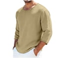 thumbnail image 3 of JPVDPA Linen Tops for Men 3/4 Sleeve Crew Neck Tees Raw Edges Casual Hippie T-Shirt Summer Beach Vacation Tee Shirts Khaki XL, 3 of 6