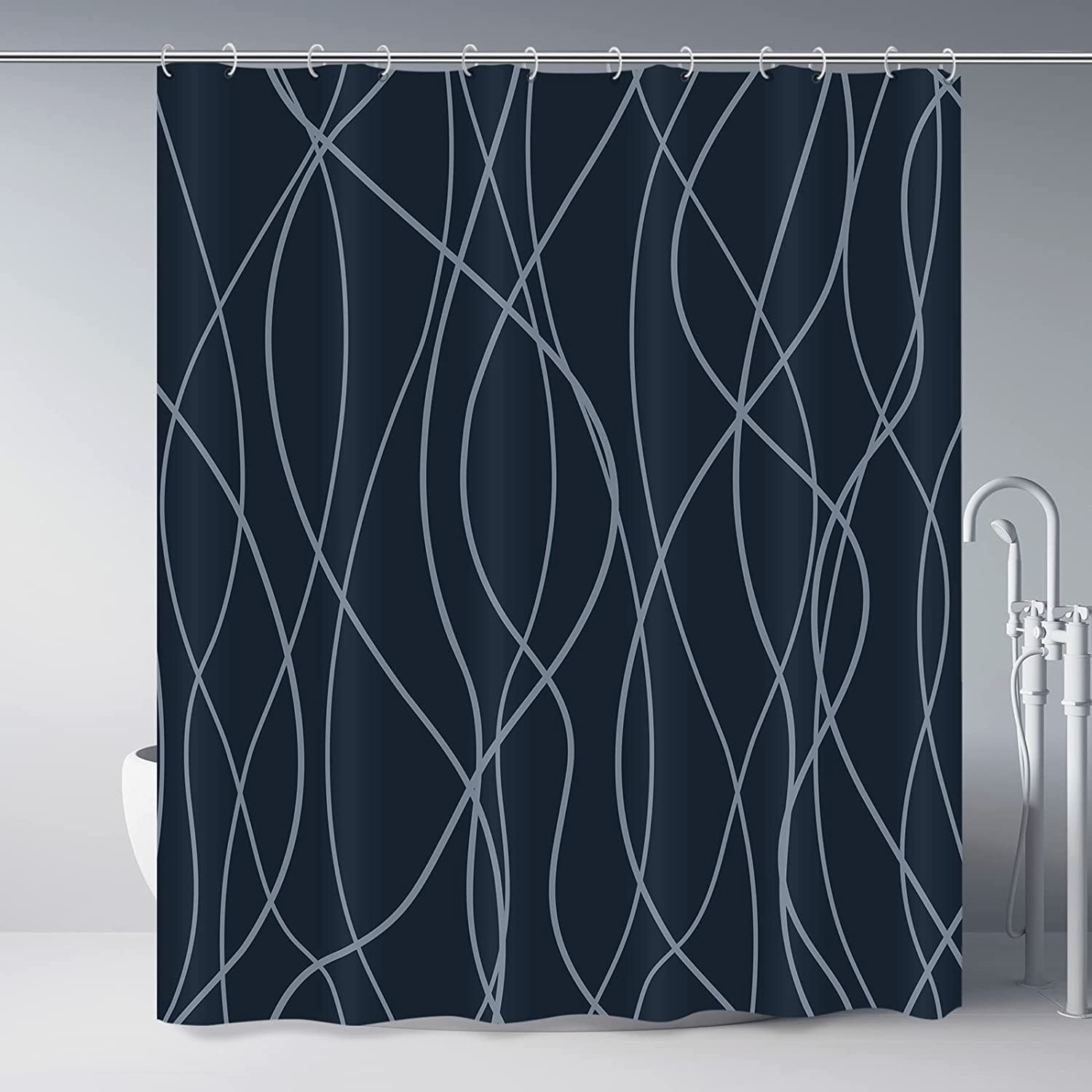 Dark Blue Shower Curtain for Bathroom with Hooks Shower Curtain Set