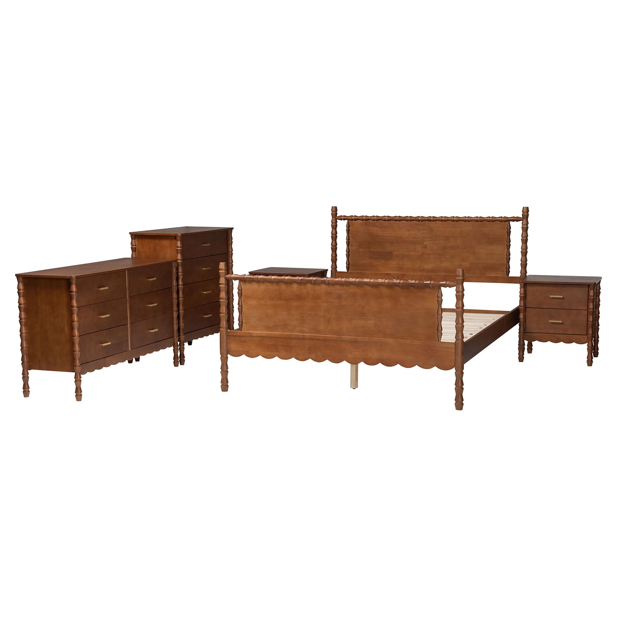 Baxton Studio Danette Modern Bedroom Set, 5-Piece, Queen, Walnut Brown