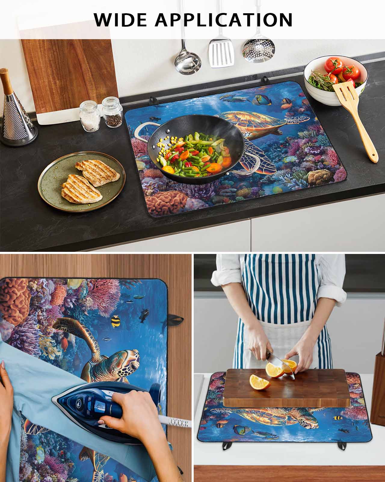 nqOlkjepod Large Induction Cooktop Protector Mat 24"x21", Coastal Turtle Stove Top Covers for Electric Stove, Turquoise Coral Tropical Ocean Animal Fish Stove Burner Cover Mats Stove Cover