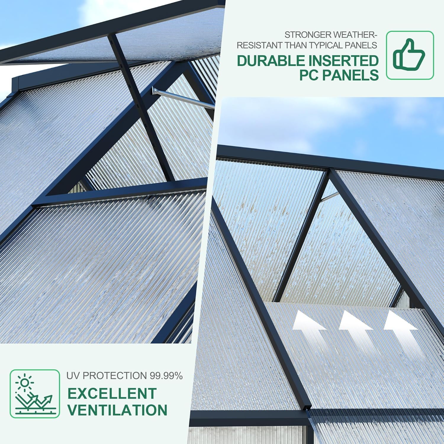 Homhougo 8'x10' Aluminum-Framed Polycarbonate Greenhouse, Heavy Duty Polycarbonate Greenhouse with Quick Setup Structure and Roof Vent, Large Enhanced Aluminum GreenhouseKit for Outdoors