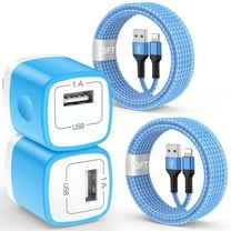 Compatible for iPhone Charger Block, 2 Pack USB Wall Charger Block with Charging Cable 3FT, USB Brick Cube Charger Adapter Charging Station Power Base Wall Charger Plug Compatible for iPhone, Blue