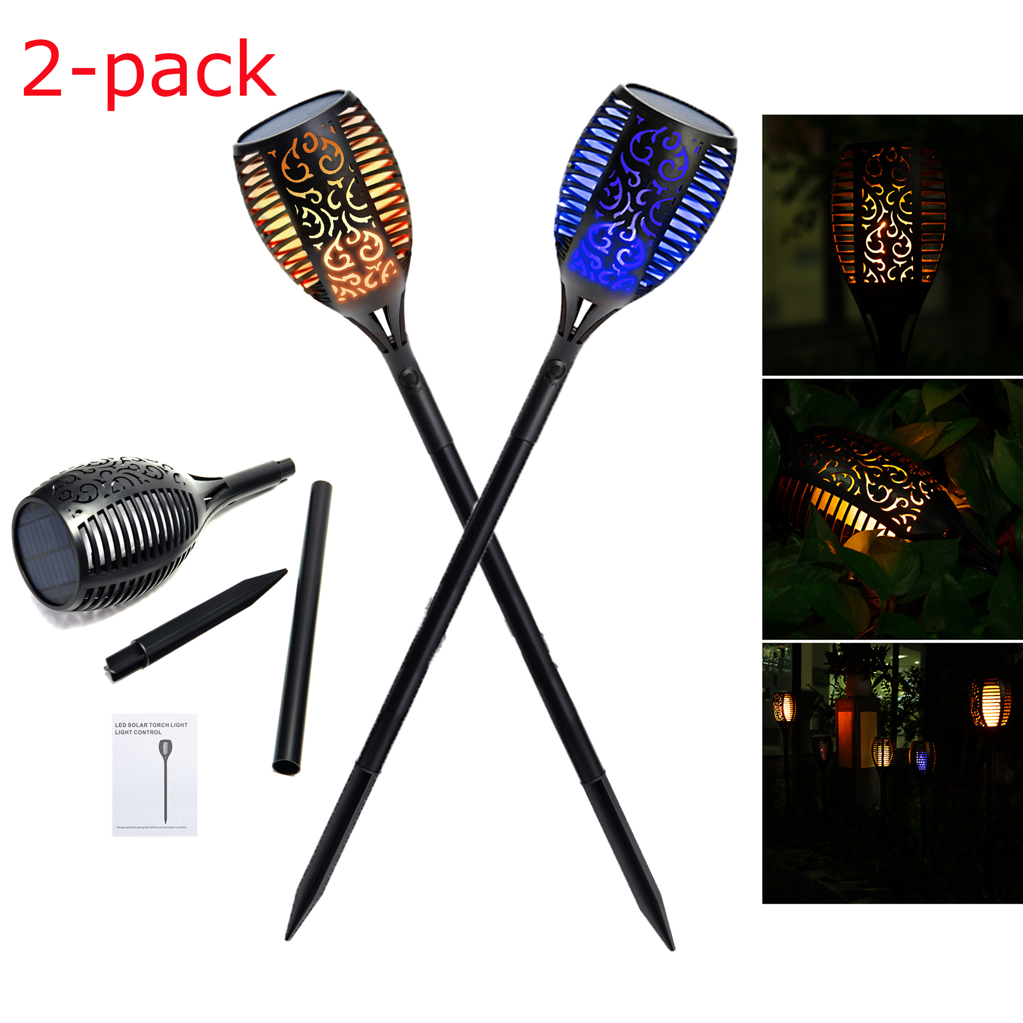 33 Leds/96 Leds Solar Flame Torch Lights Outdoor, Waterproof Flickering Flames Torches Lights