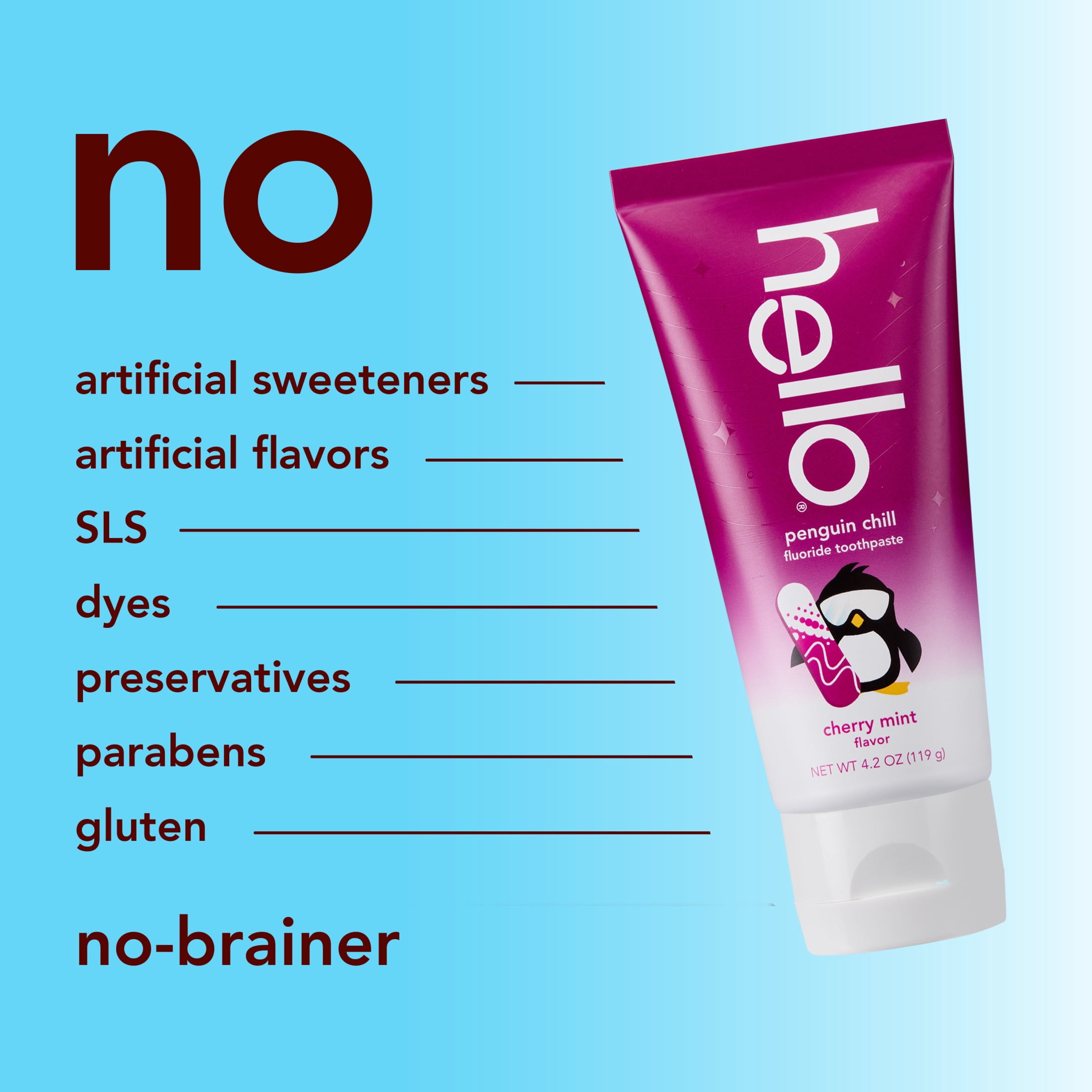 hello Penguin Chill Kids Toothpaste with Fluoride, Cherry Mint, 4.2 oz Tube