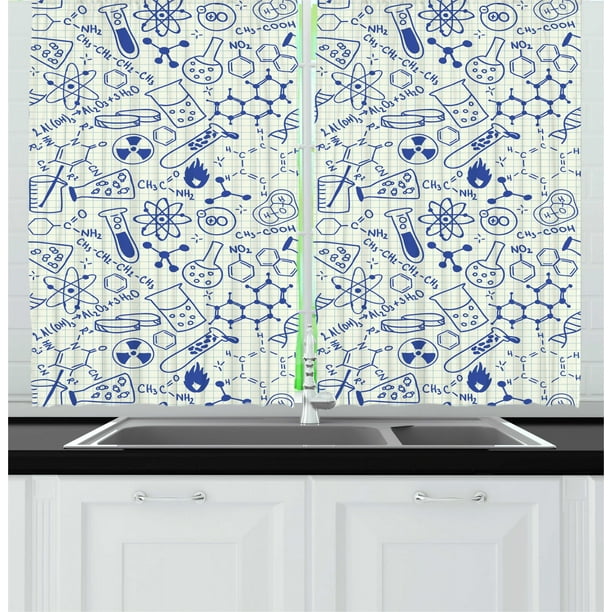 Children Curtains 2 Panels Set, Science Chemistry Geometry Math Nerd