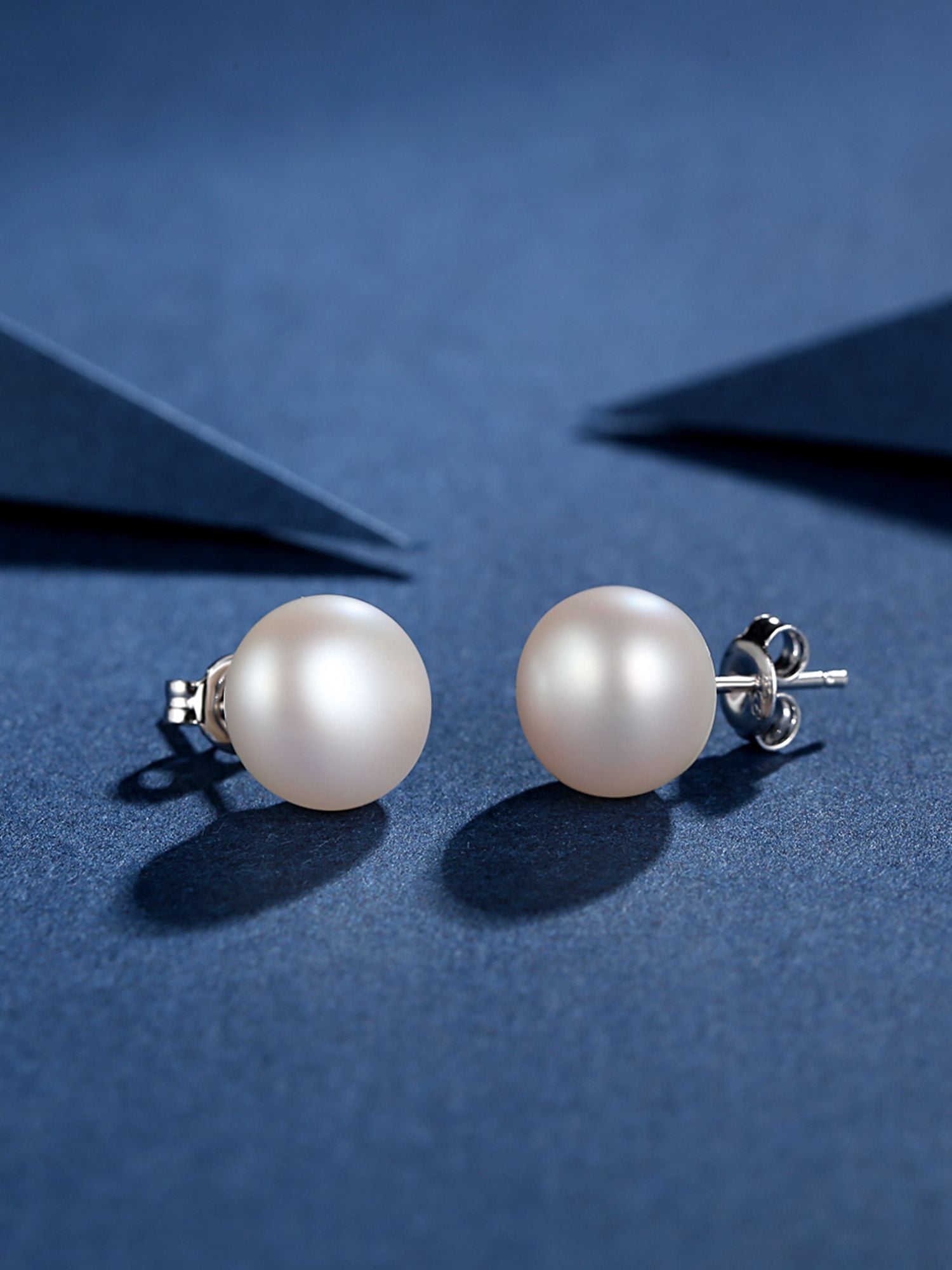 MABELLA 925 Sterling Silver AAA Genuine Freshwater Cultured Pearl White Button Stud Earrings for Women 10MM
