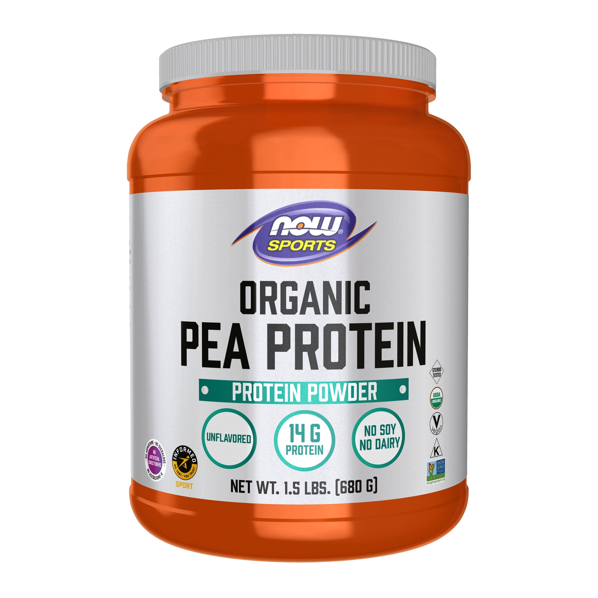 NOW Sports Nutrition, Certified Organic Pea Protein 14 Grams, Unflavored Powder, 1.5-Pound