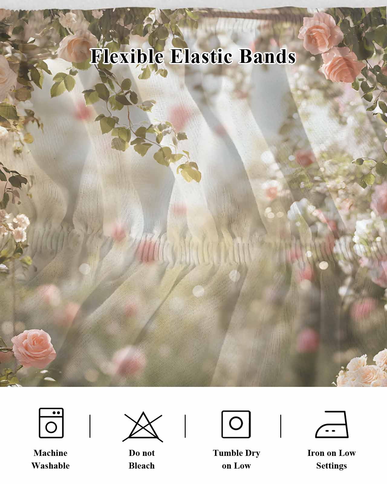Spring Rose Ruffle Bed Skirt King Size Pastoral Romantic Plant Adjustable Elastic Dust Bed Skirts Wrap Around Bedskirt Wrinkle Free Easy Fit with 16 Inch Drop