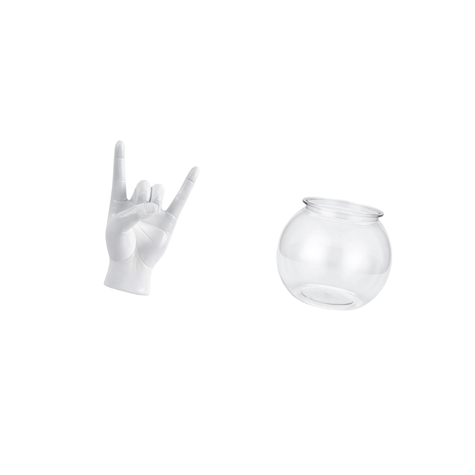 Rock Gesture Statue Desktop Aquarium Tank Transparent Small Fish Bowl Resin Material for Home Office Decor