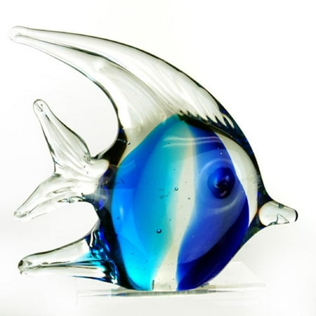 Foil Angel Fish - 4.5 Inch Bubble Angel Fish Glass Blown Décor Figurine, Teal and Blue