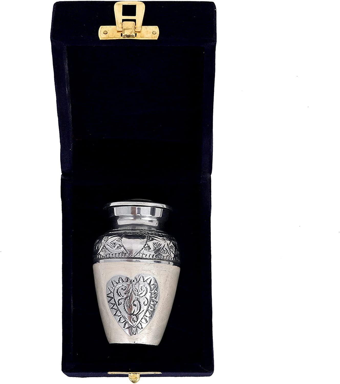 RUZIOON Lovely Keepsake Urn  Silver Heart Small Keepsake Qnty 1 - Keepsake Urn for Human Ashes with 1 Velvet Box Bag-Mini Keepsake Urn - Affordable Keepsake Urn (3 cu.in)