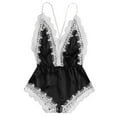 thumbnail image 2 of Xysaqa Women Lingerie Lace Satin Bodysuit Deep V Neck Teddy One-Piece Babydolls Nightwear Slim-Fit S-3XL, 2 of 7